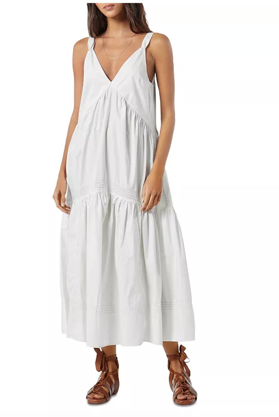 Joie Bondi Women's White 100% Cotton Sleeveless Boho V Neck Shift Maxi Dress - M